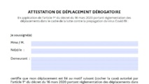Déplacements réduits: Obligation d'avoir une attestation de déplacement dérogatoire  17/03/20